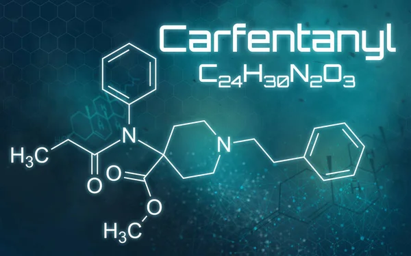 Chemische Formel von Carfentanyl auf futuristischem Hintergrund — Stockfoto