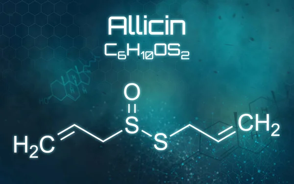 Chemische formule van allicine op een futuristische achtergrond — Stockfoto