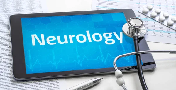 The word Neurology on the display of a tablet — Stock Photo, Image