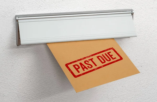 A letter stamped Past due in a mail slot — Stock Photo, Image