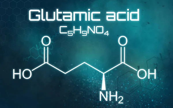 Wzór chemiczny kwasu glutaminowego na futurystycznym tle — Zdjęcie stockowe