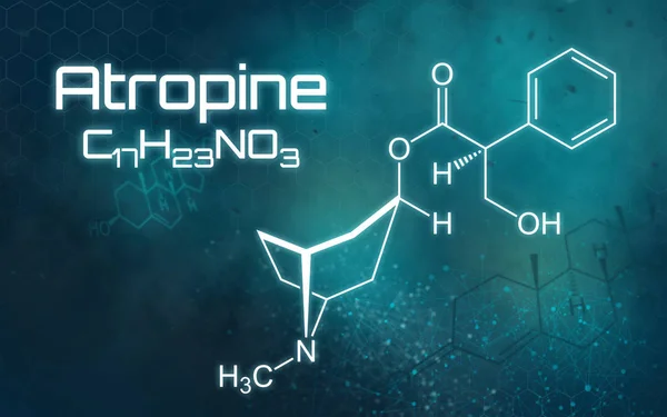 Fórmula química de Atropine em um fundo futurista — Fotografia de Stock