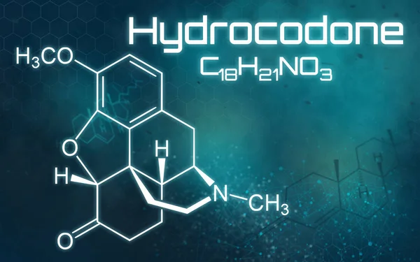 Wzór chemiczny hydrokodonu na futurystycznym tle — Zdjęcie stockowe