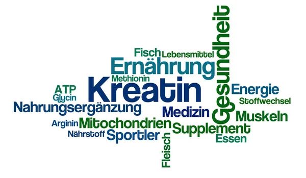 Nube de palabras sobre fondo blanco - Creatina - Kreatin (alemán ) — Foto de Stock