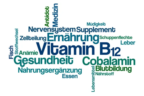 Word Cloud fehér háttérrel - B12-vitamin (német) — Stock Fotó