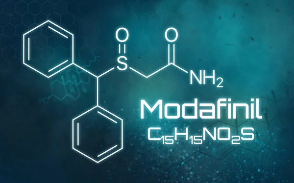 Chemical formula of Modafinil on a futuristic background — Stockfoto