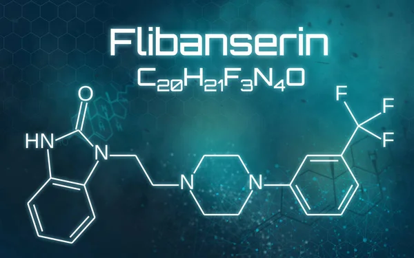 Chemical formula of Flibanserin on a futuristic background — Stock Photo, Image