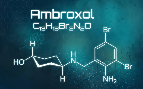 Chemical formula of Ambroxol on a futuristic background — 图库照片