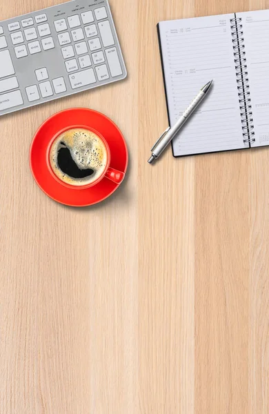 Top View Wooden Desk Copy Space Bottom — Stock Photo, Image