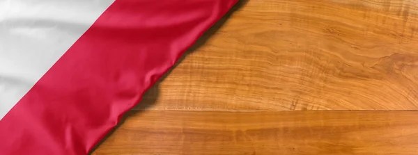 Nationalflagge Polens Auf Holzgrund Mit Kopierraum — Stockfoto
