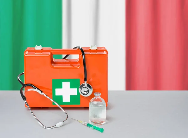 First Aid Kit Stethoscope Syringe Italy — Stock Photo, Image