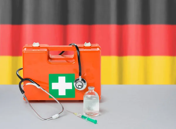 First Aid Kit Stethoscope Syringe Germany — Stock Photo, Image