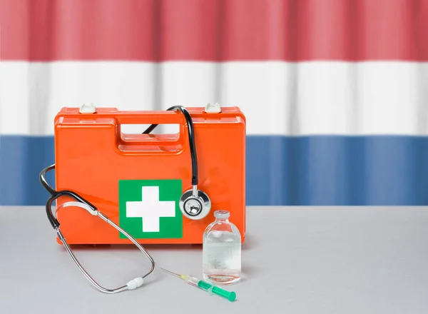 First Aid Kit Stethoscope Syringe Netherlands — Stock Photo, Image