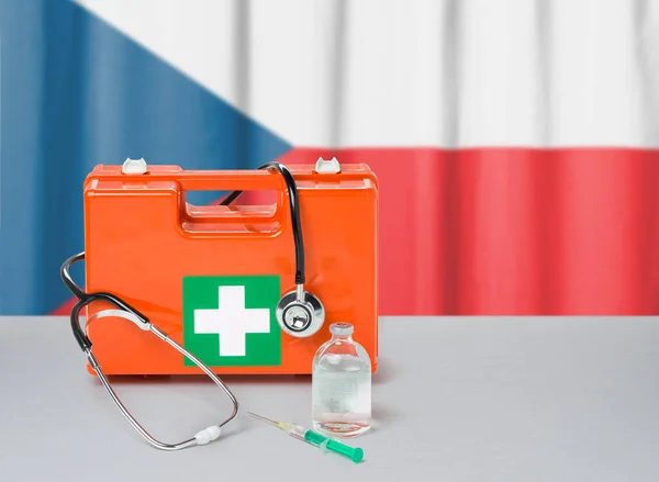 First Aid Kit Stethoscope Syringe Czech Republic — Stock Photo, Image