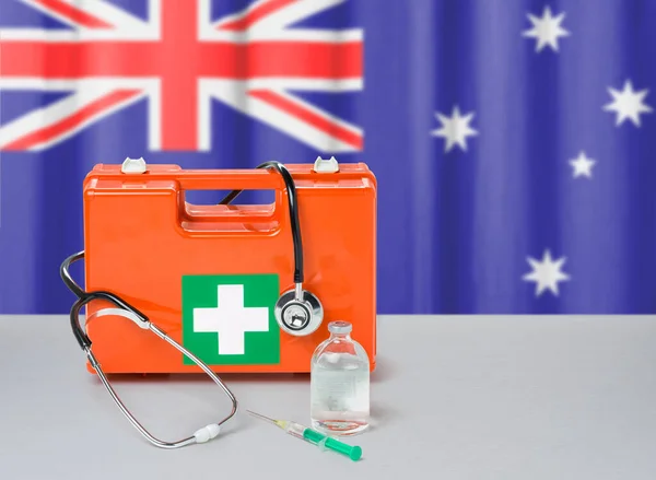 First Aid Kit Stethoscope Syringe Australia — Stock Photo, Image