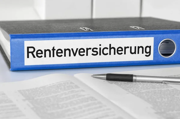 Blue Folder Label Pension Insurance Rentenversicherung German — Stock Photo, Image