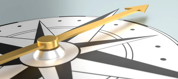 Kompas Złotą Igłą Kompasową Renderowanie — Zdjęcie stockowe