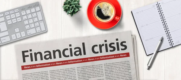Zeitung Auf Dem Schreibtisch Finanzkrise — Stockfoto
