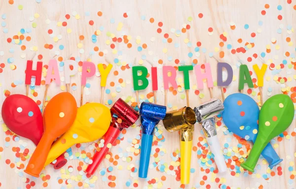 Colorful party background  with confetti and balloons — Stock Photo, Image