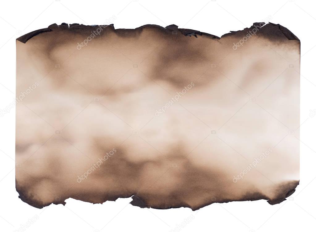 Piece of burned paper isolated on white background 