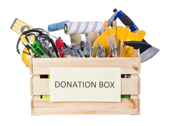 Tools donations box isolated on white background — Stock Photo, Image