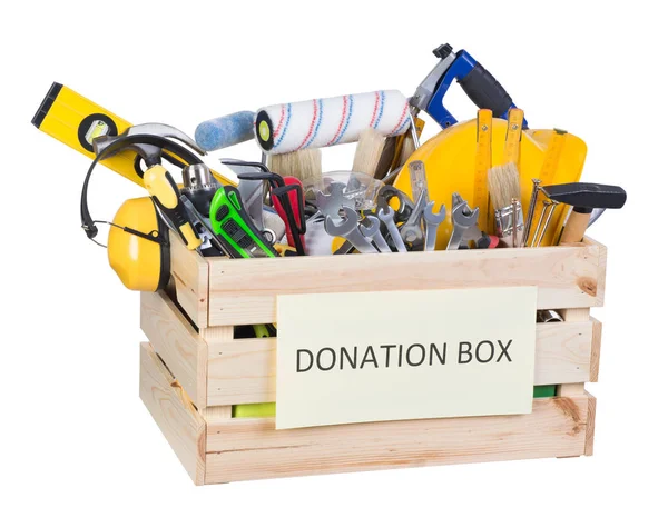 Tools donations box isolated on white background — Stock Photo, Image