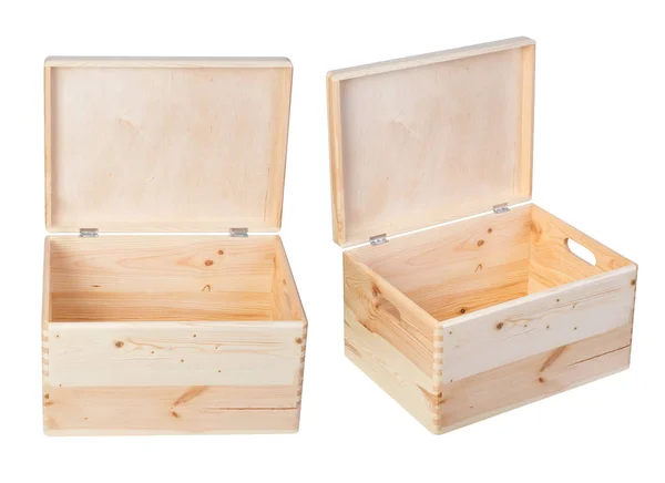 Cajas de madera aisladas sobre fondo blanco —  Fotos de Stock