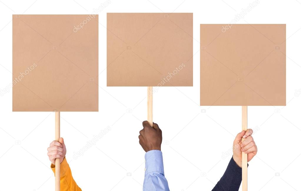 Protest signs in hands