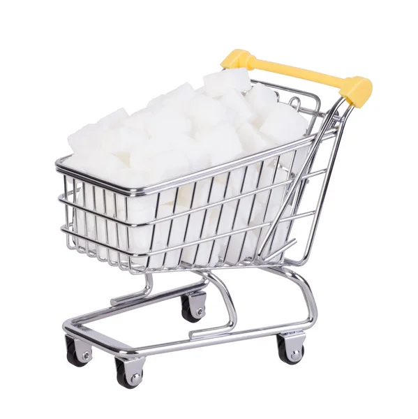 ショッピング カートは 白い背景で隔離のシュガー キューブ — ストック写真