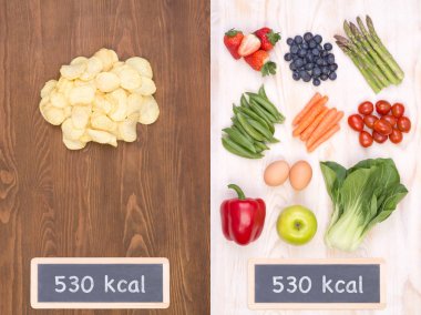 İyi seçimler yaparak diyet sağlıklı vs sağlıksız yiyecek konsepti