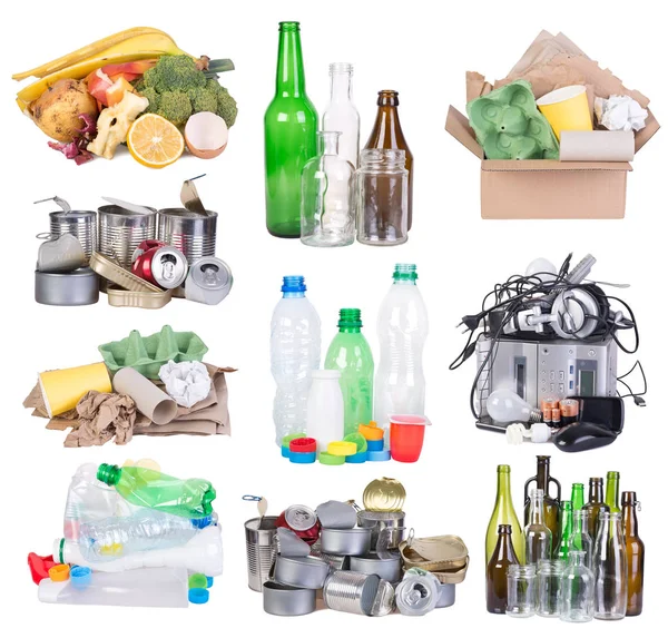 Afval Gesorteerd Voor Recycling Van Geïsoleerde Witte Achtergrond — Stockfoto