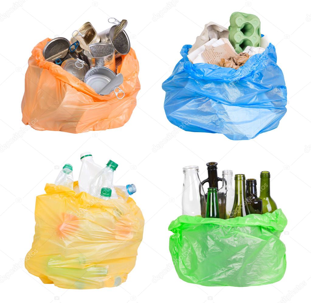 Open plastic bahs with rubbish prepared for recycling