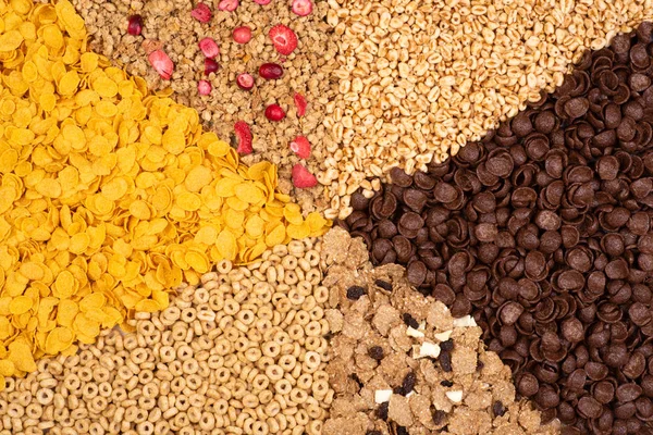 Vari Cereali Colazione Sfondo Vista Dall Alto — Foto Stock