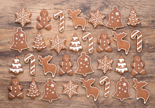 Christmas Gingerbread Cookies Wooden Rustic Table — Stock Photo, Image