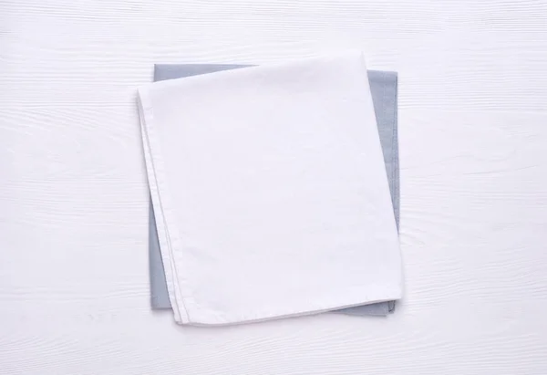 Napkins White Wooden Table Top Mock Design Top View — 스톡 사진