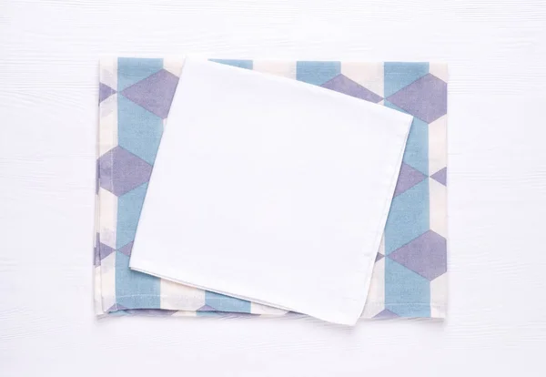 Kitchen Towel Napkin White Wooden Table Top Mock Design Top — 스톡 사진