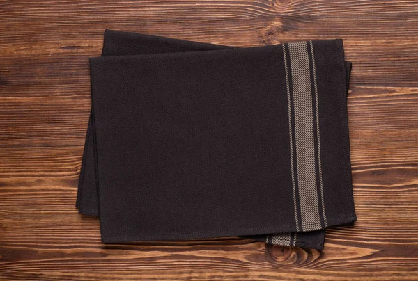 Dark Brown Kitchen Towels Napkins Rustic Wooden Table Top Mock — 스톡 사진