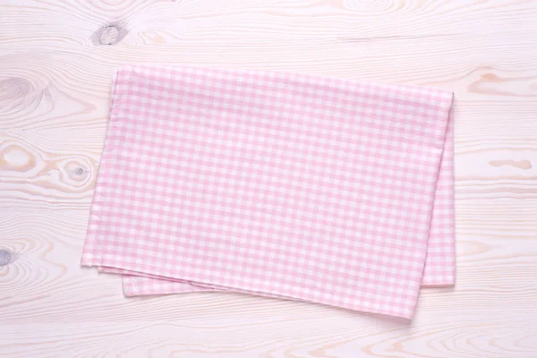 Pink Kitchen Towel Napkin White Wooden Table Top Mock Design — ストック写真