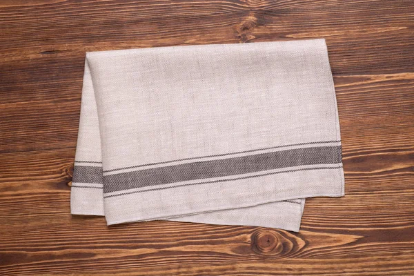 Kitchen Towel Napkin Brown Rustic Wooden Table Top Mock Design — Stock Photo, Image