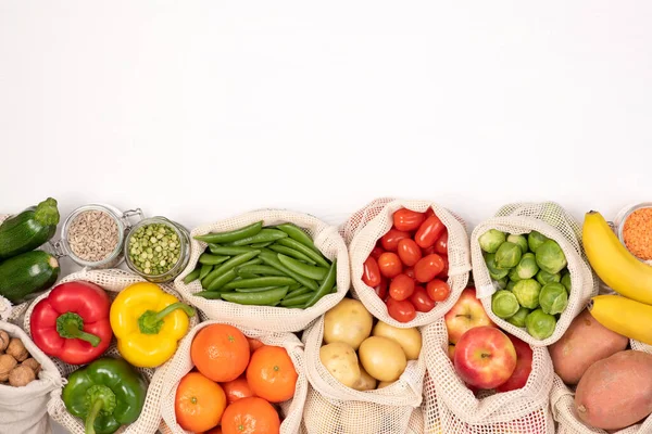 Concept Zéro Déchet Fruits Légumes Dans Des Sacs Coton Réutilisables — Photo