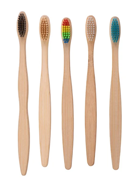 Wooden Eco Friendly Toothbrushes Isolated White Background — Stock Photo, Image