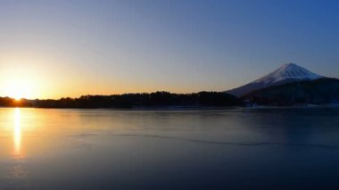 Sunrise karınca Mt.fuji donmuş göl Kawaguchi, Oishi alan Yamanashi ili dan Japonya 01/31/2018