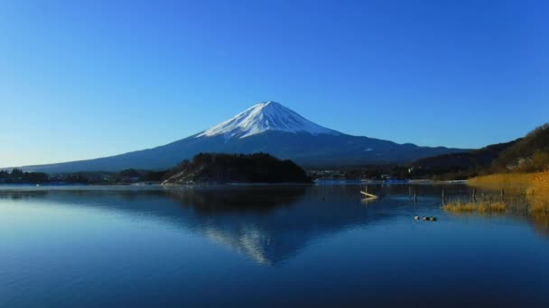 Гора Fuji Blue Sky Fine Weather Lake Kawaguchi Oishi Japan — стоковое видео