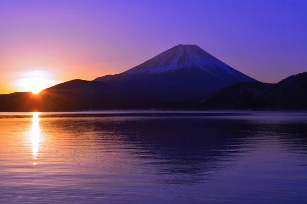 Monte Fuji Amanecer Mañana Brillan Desde Lago Motosu Japón 2018 — Foto de Stock