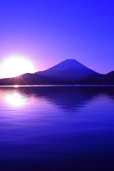 Mont Fuji Lever Soleil Depuis Lac Motosu Japon 2018 — Photo