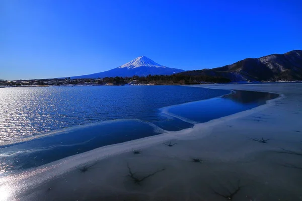 Fuji Auf Dem Aus Dem Kawaguchi See Gefrorenen See Japan — Stockfoto