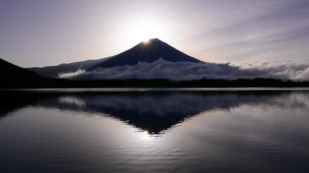 Diamond Fuji Wide Panorama Lake Tanuki Japan 2018 — стоковое видео