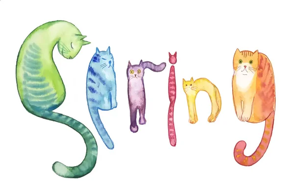 Nietypowe Napis Wiosna Formą Kotów Ładny Piękne Śmieszne Śmieszne Udekorować — Zdjęcie stockowe