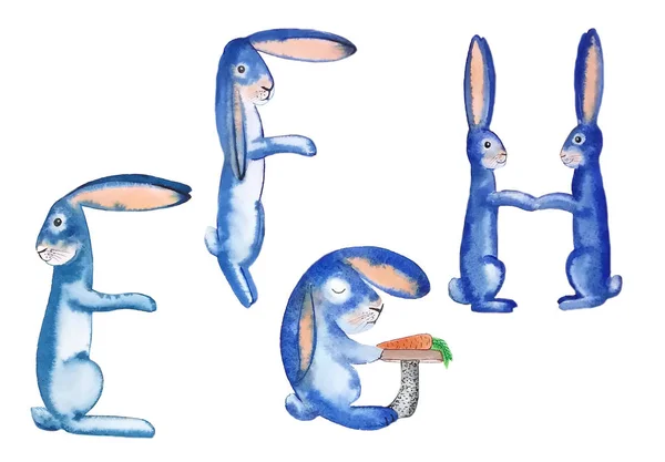 Смешные Необычные Буквы Алфавита Efgh Виде Смешного Синего Яркого Зайца — стоковое фото