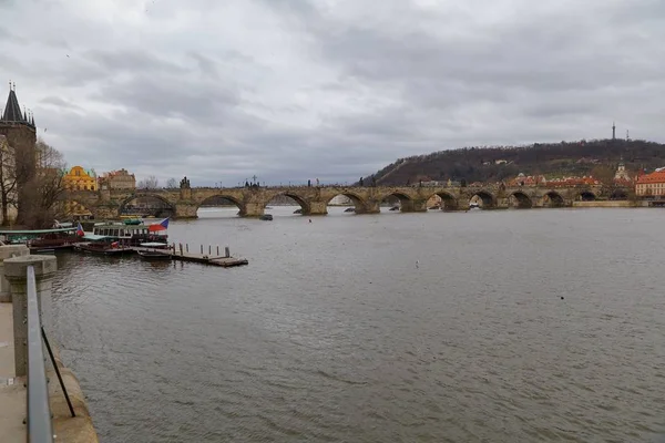 Praga Centro Histórico Con Puente Carlos Río Moldava República Checa —  Fotos de Stock